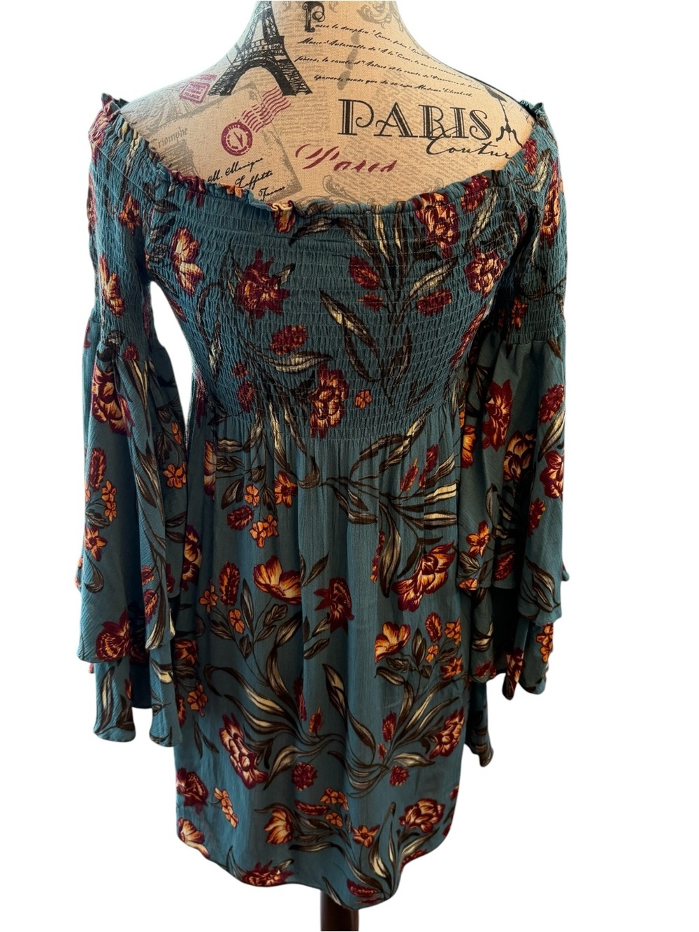ILLA ILLA Teal Floral Off-Shoulder Top with Rust Accents - Picture 3 of 6